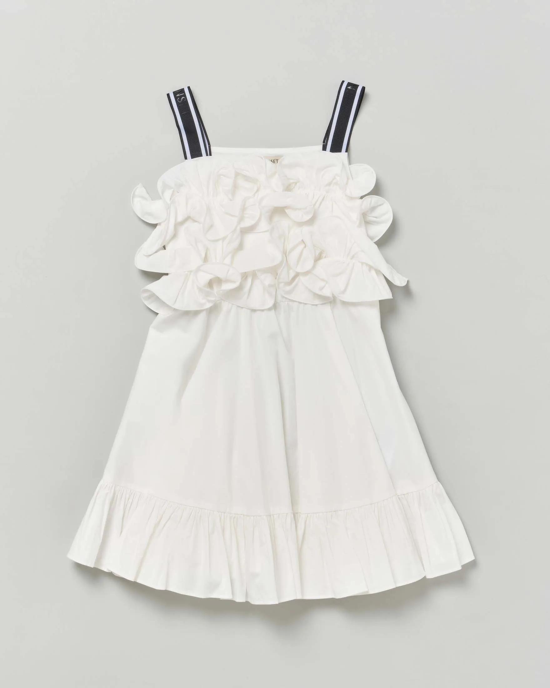Abito avorio fit and flare in cotone stretch con spalline in tessuto e rouches sul corpetto 10-16 anni