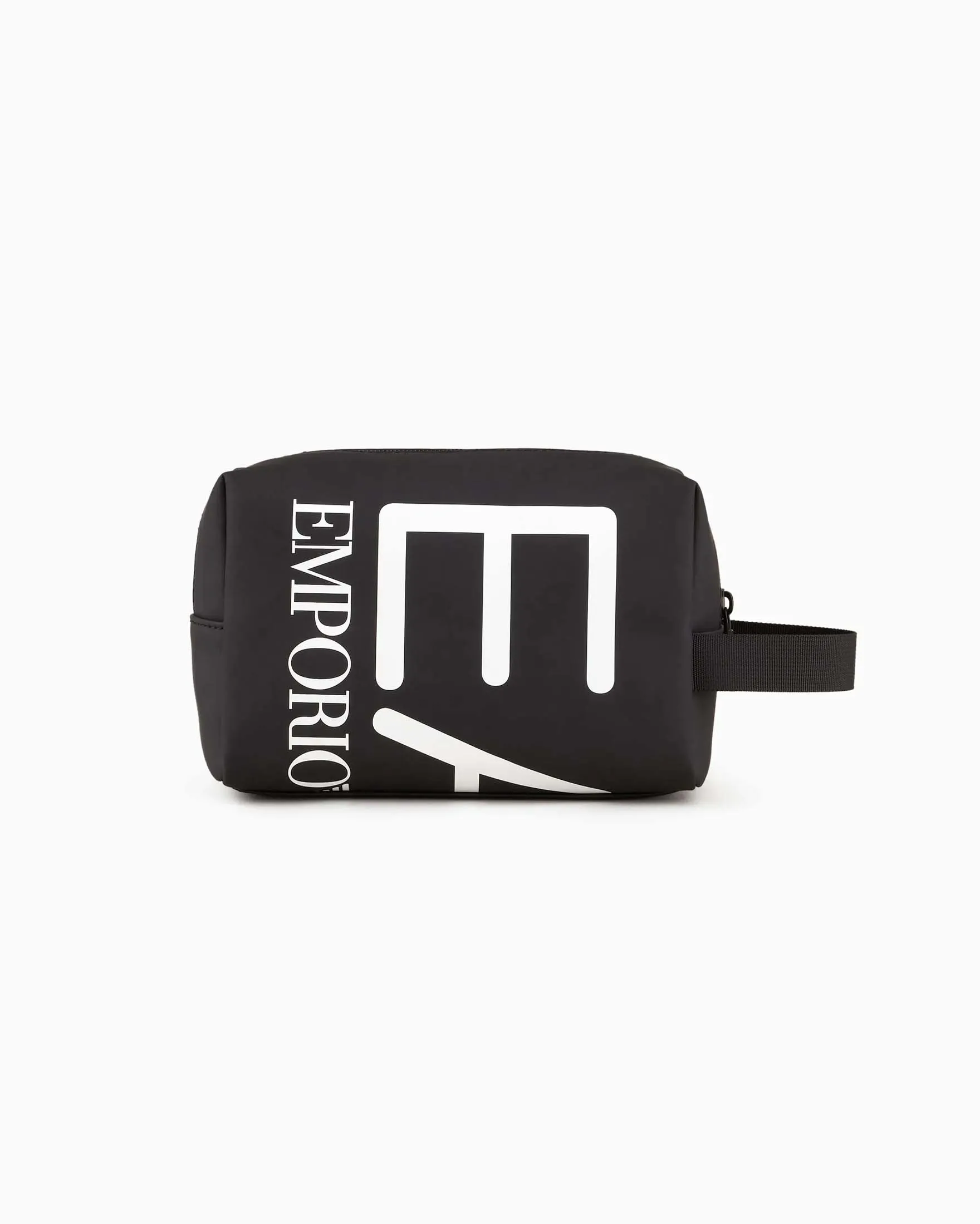 Beaty case nero in tessuto gommato con maxi logo bianco
