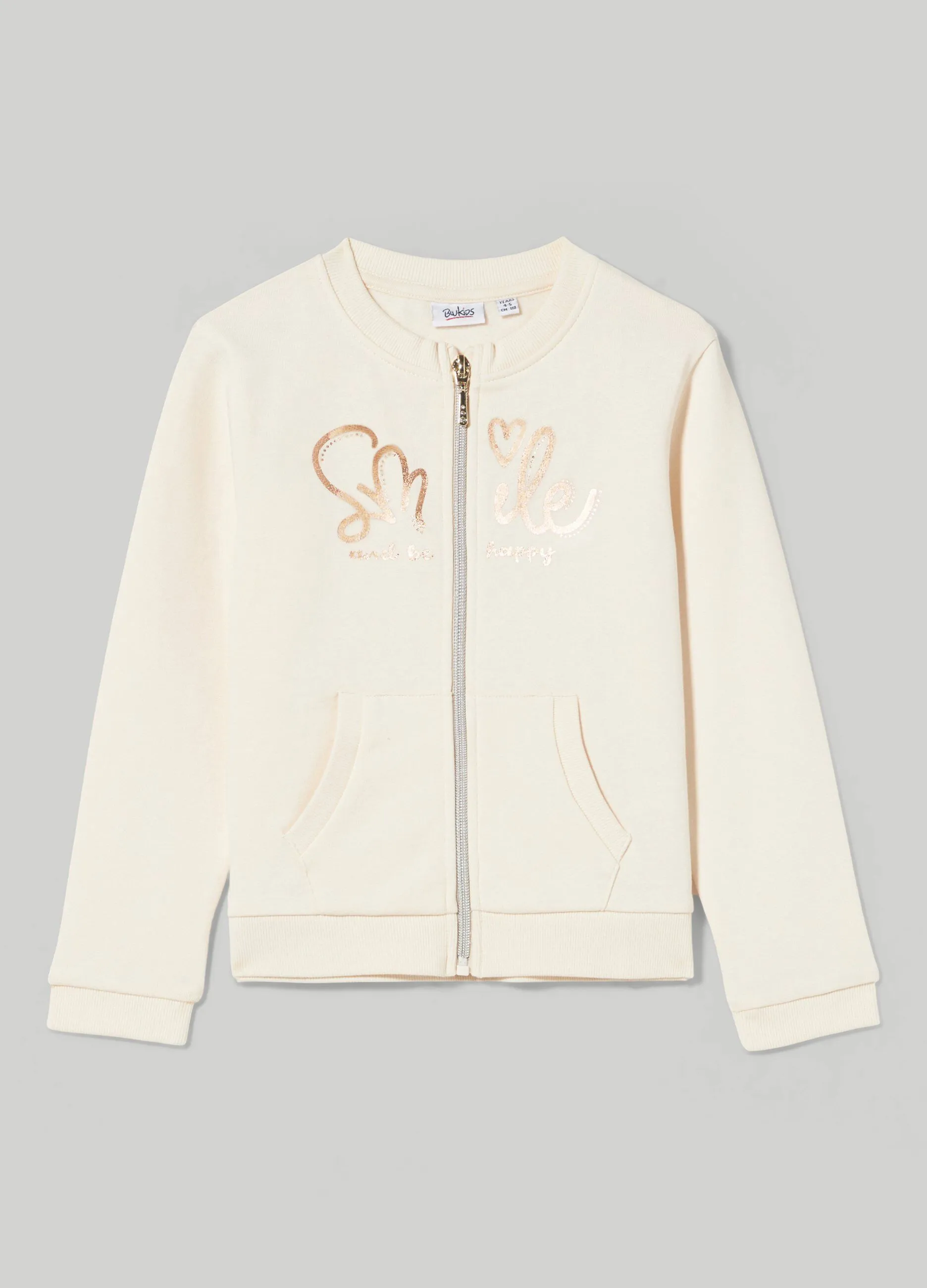 BLUKIDS  Felpa girocollo e zip con stampa in lamina bambina