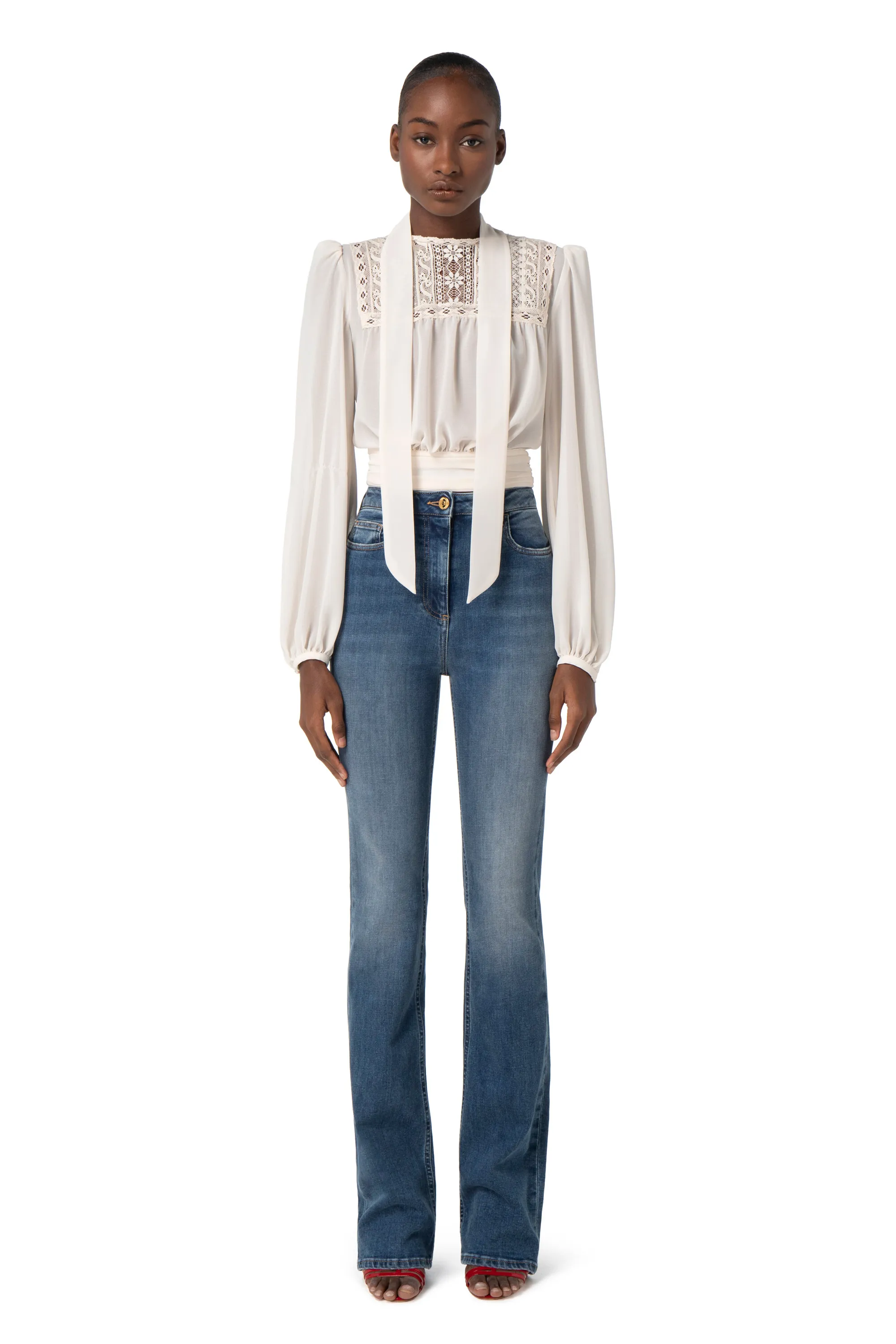 Camicia crop in viscosa con pizzo