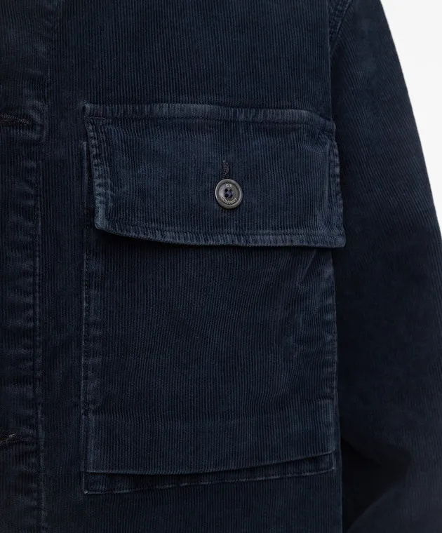 C.P. Company Camicia in velluto a coste blu con patch logo MOS133A006410O