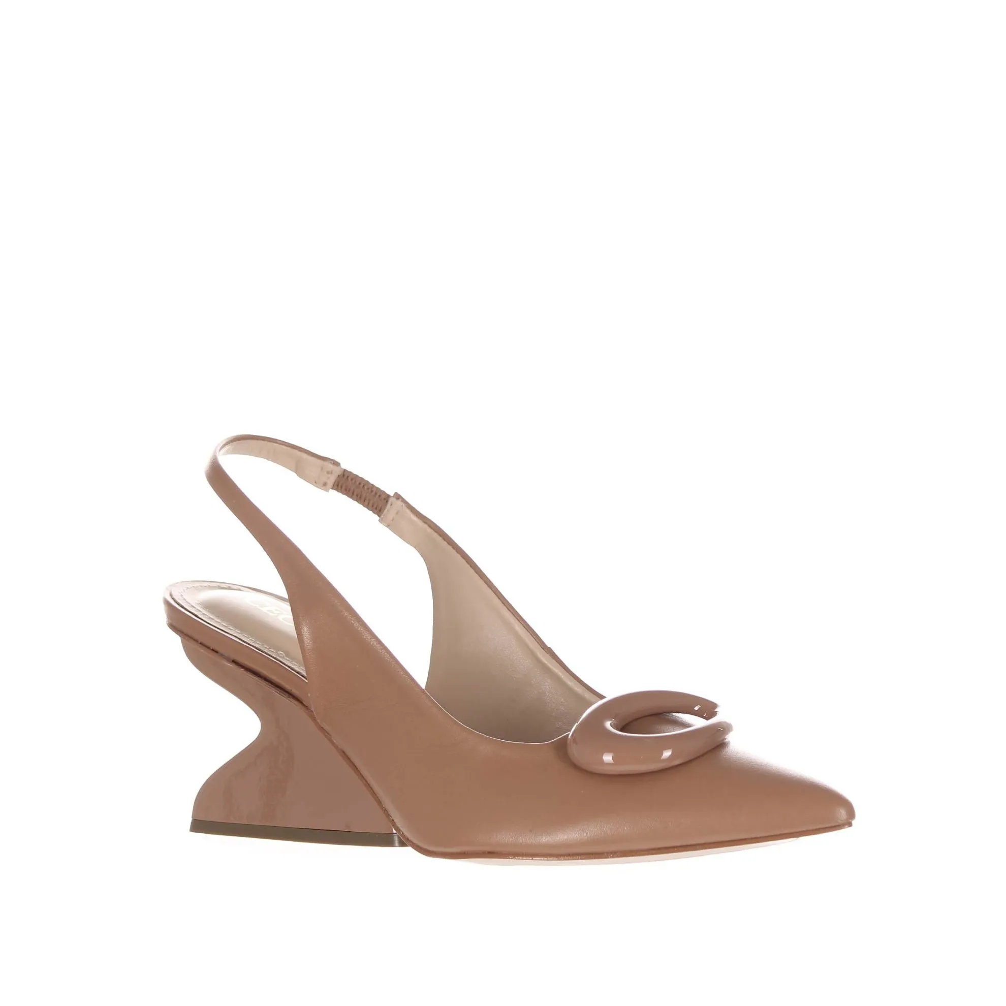 Décolleté slingback in pelle con similzeppa