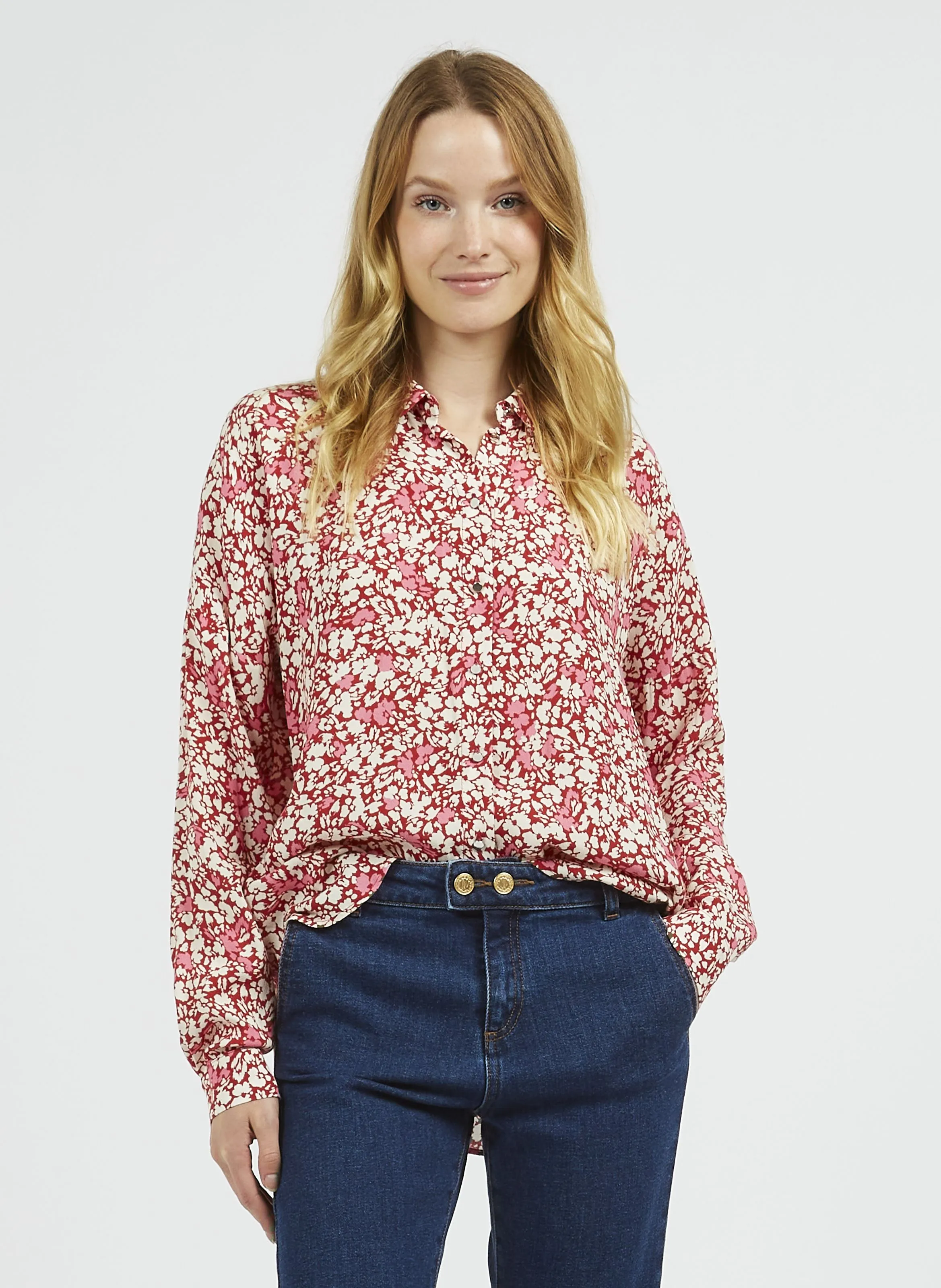  I CODE   Camicia ampia con collo classico e stampa floreale | Rosso