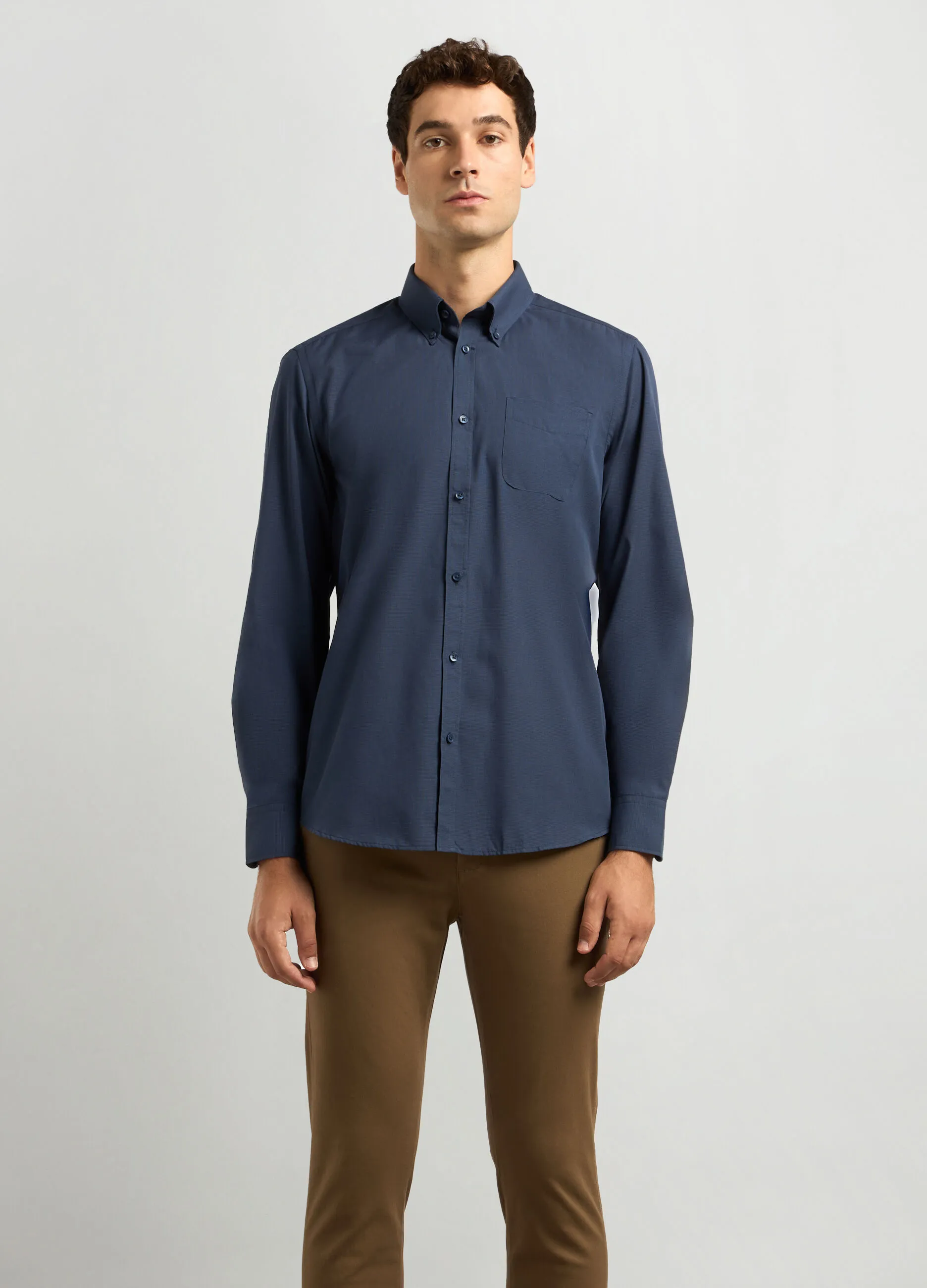 J. HART & BROS  Camicia regular fit colletto button down in misto cotone