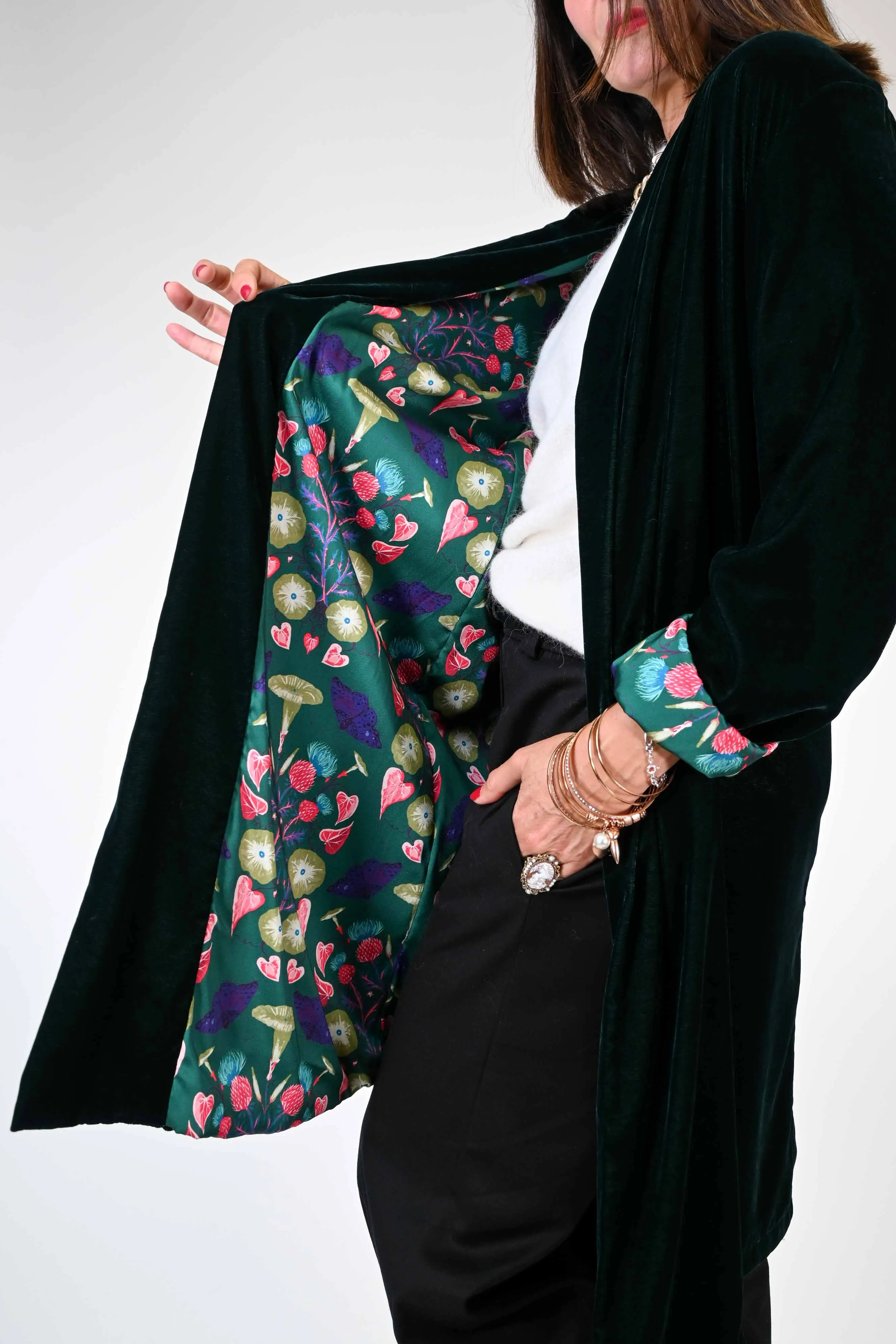 KIMONO LUNGO IN VELLUTO LISCIO COLOR VERDE