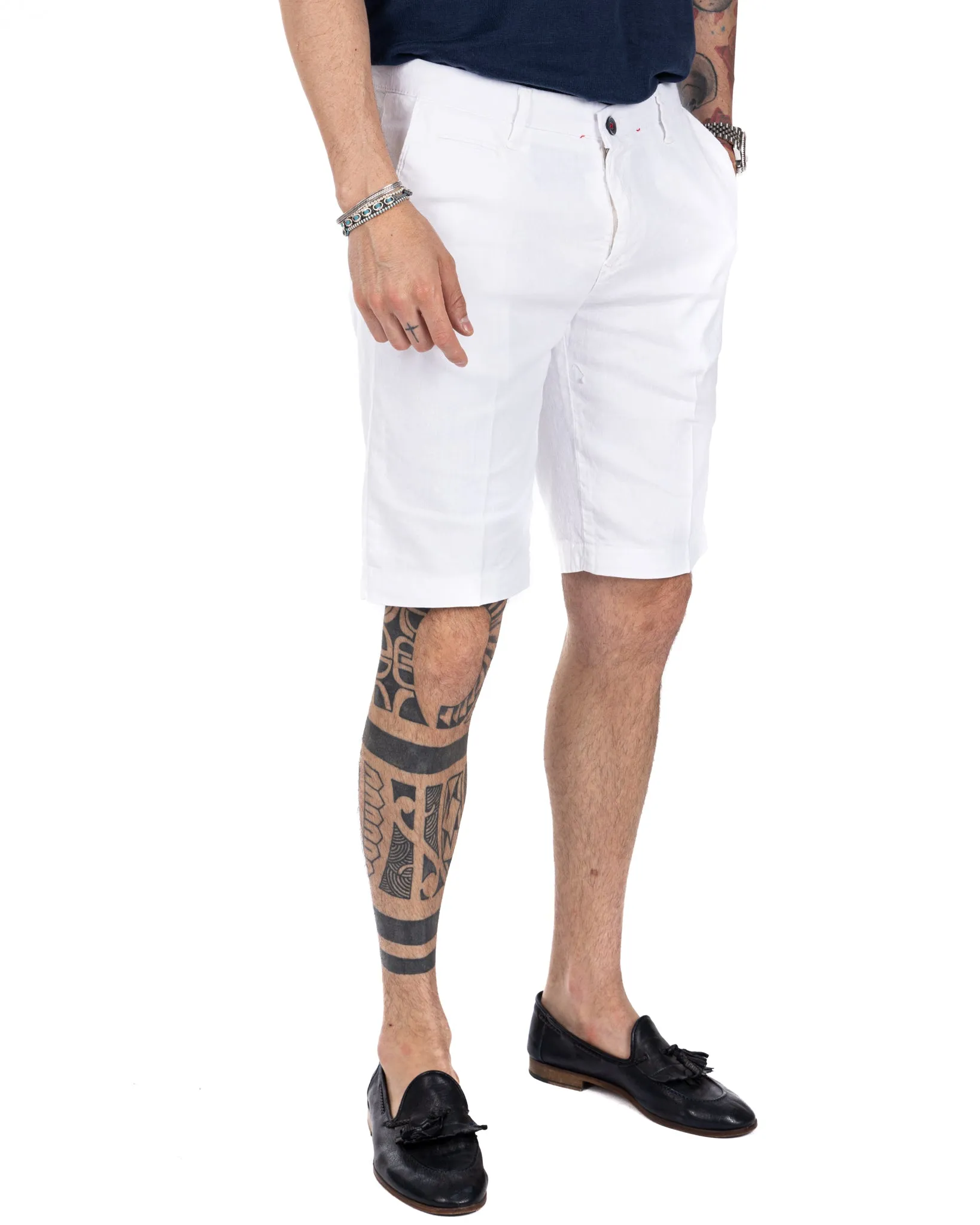 Mustique - bermuda bianco in lino stretch