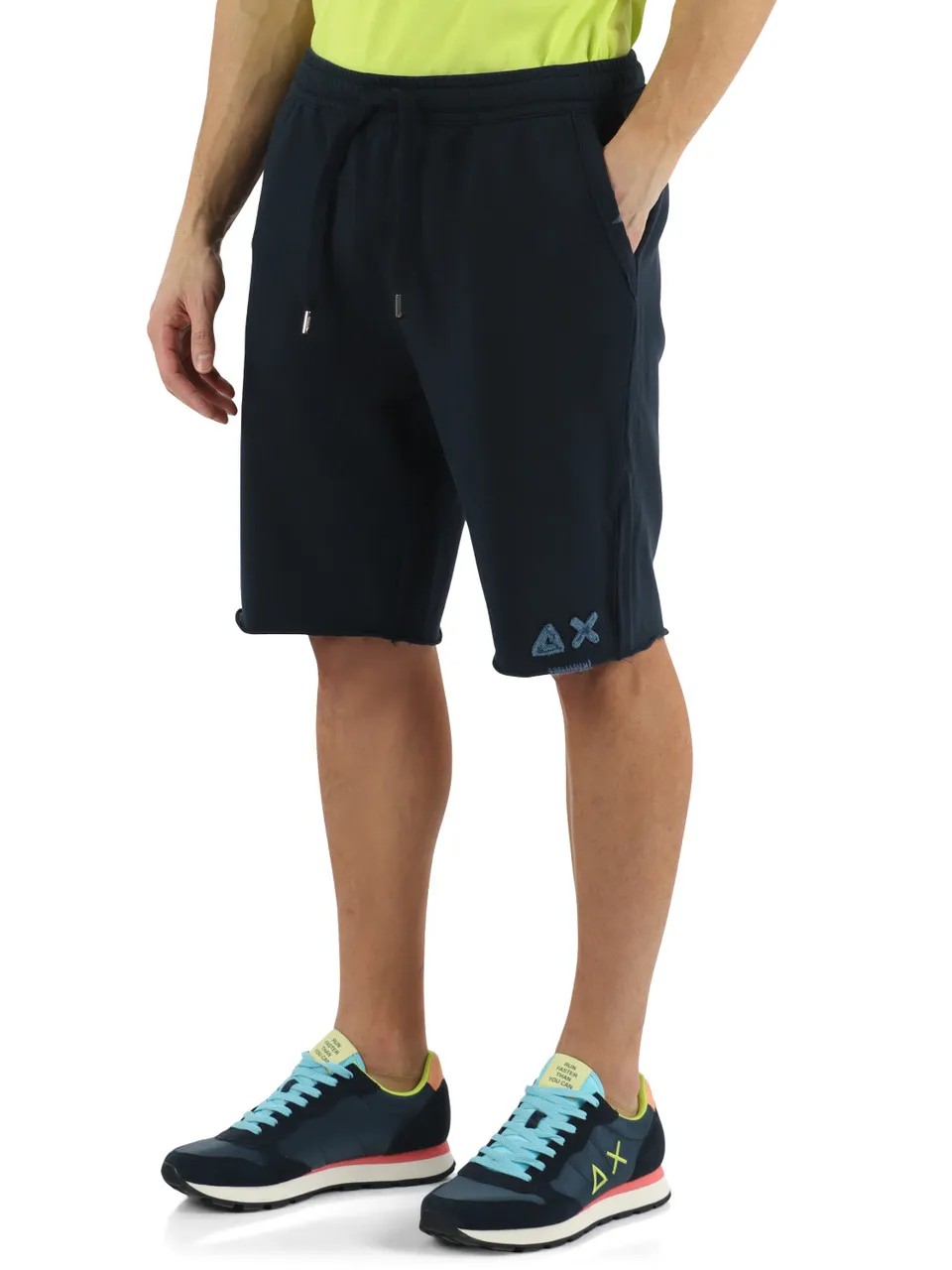 Pantaloncino sportivo in cotone garzato con ricamo logo