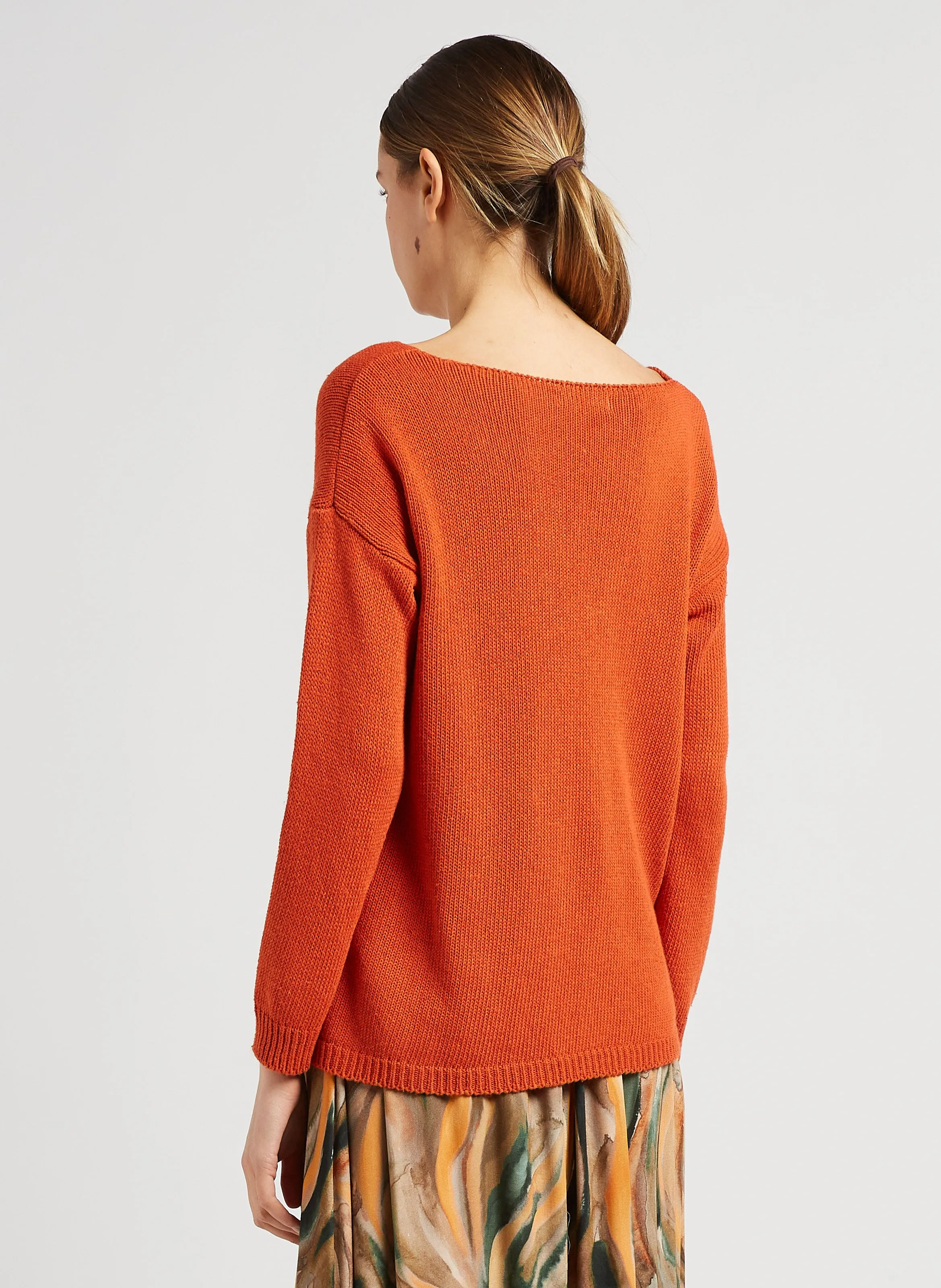  PLEASE   Pullover in maglia con scollo a V in misto cotone | Arancione