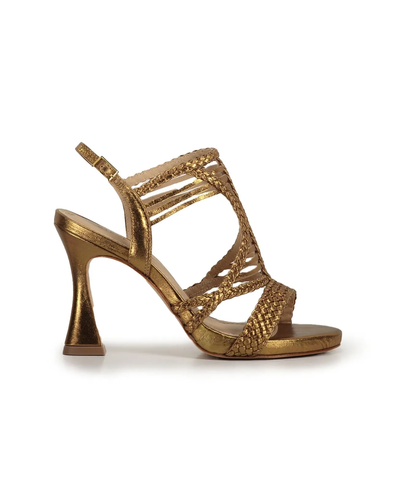Sandalo pelle intrecciata bronzo