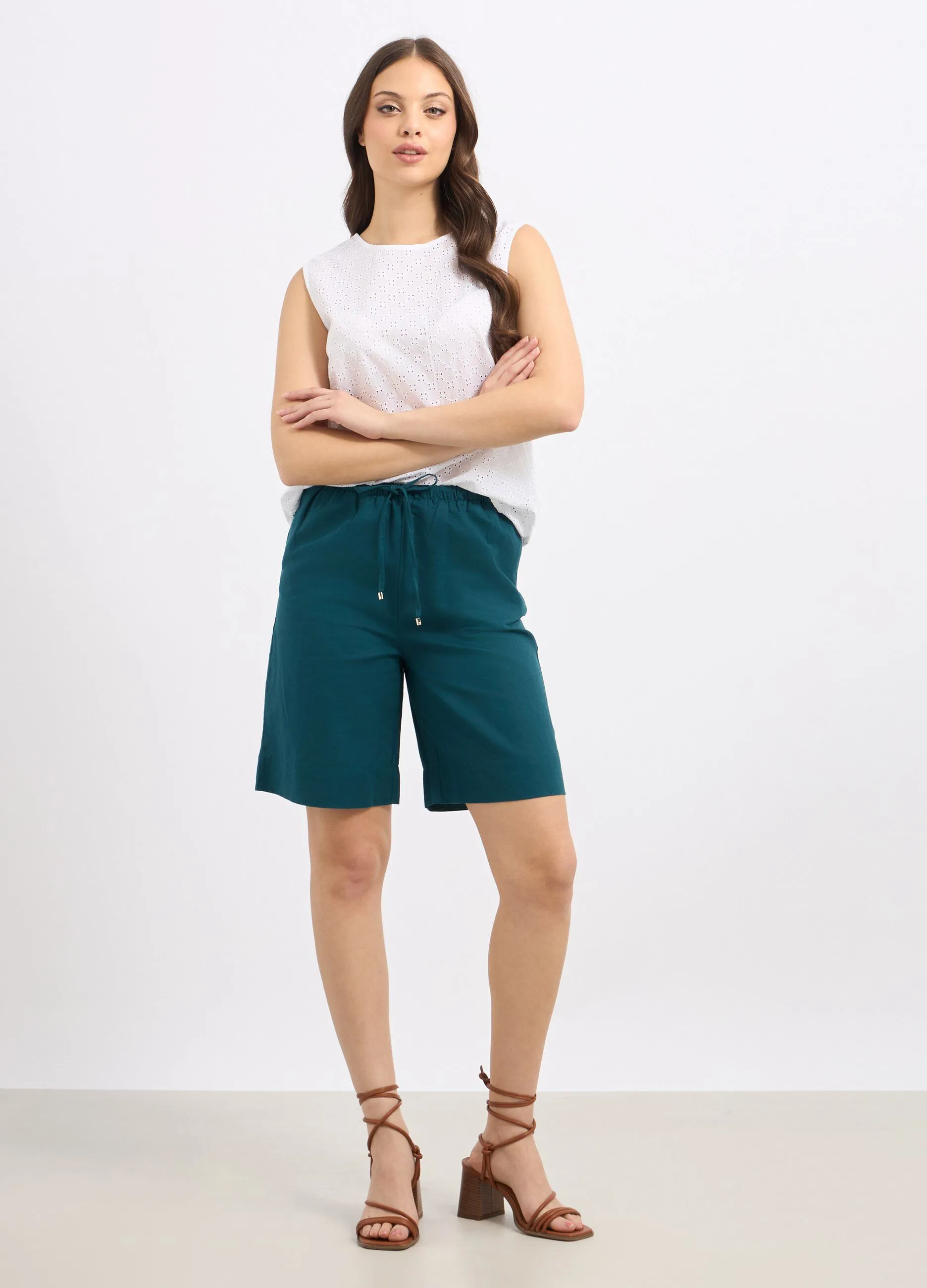 Shorts in misto lino donna