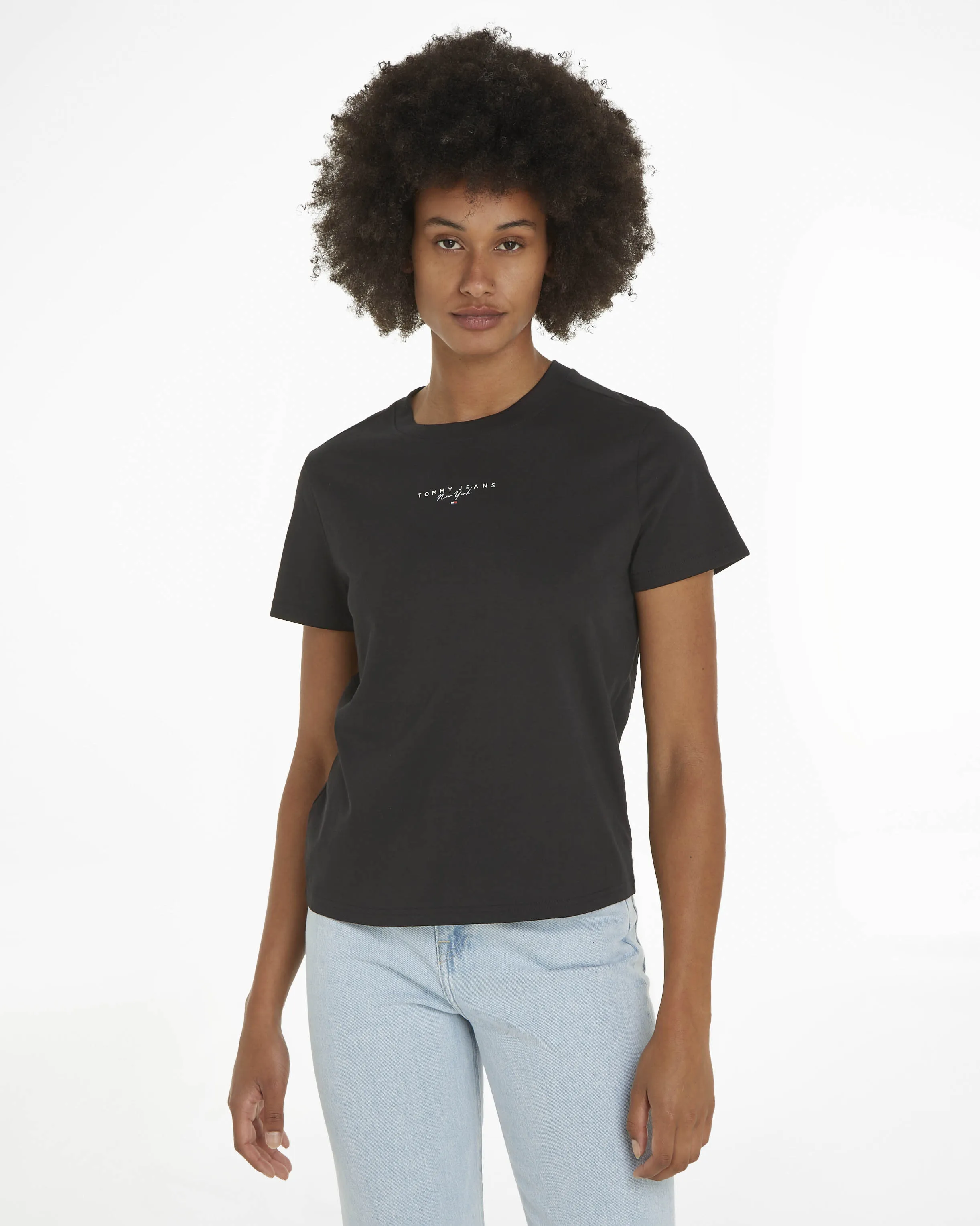 T-shirt nera regular fit in cotone a maniche corte con scritta logo stampata