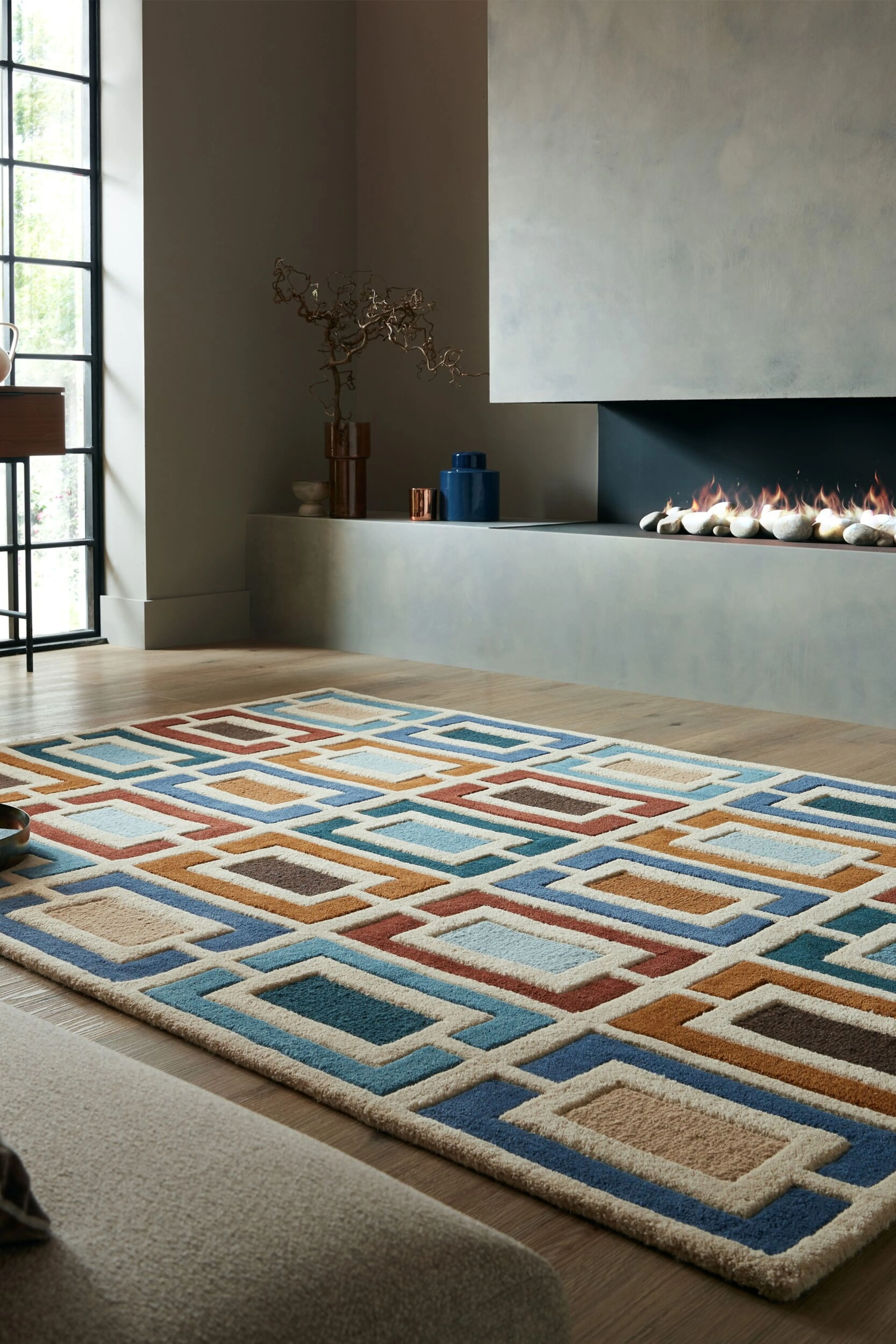 Tappeto In Lana Intagliata Retro Blocks